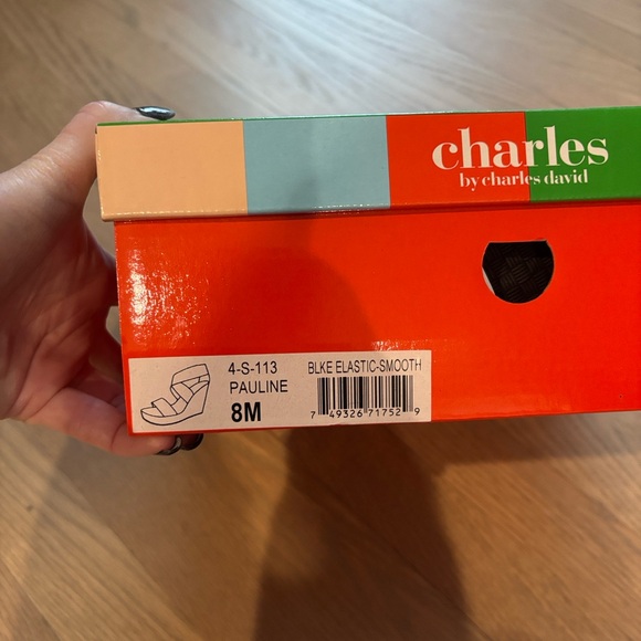 Charles By Charles David Black Wedge Pauline Sandals Elastic Straps 8M - Picture 7 of 7